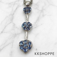 Girls Silver Triple Heart Blue Rhinestone Necklace 15" Sparkly Valentine Gift