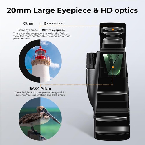 K&f Concept 32x50 Zoom Monocular Cell Phone Holder, Adults Bak4 Prism RRP £44 - Picture 3 of 5