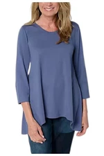 LOGO by Lori Goldstein 3/4 Sleeve Top with Sharkbite Hem Blue