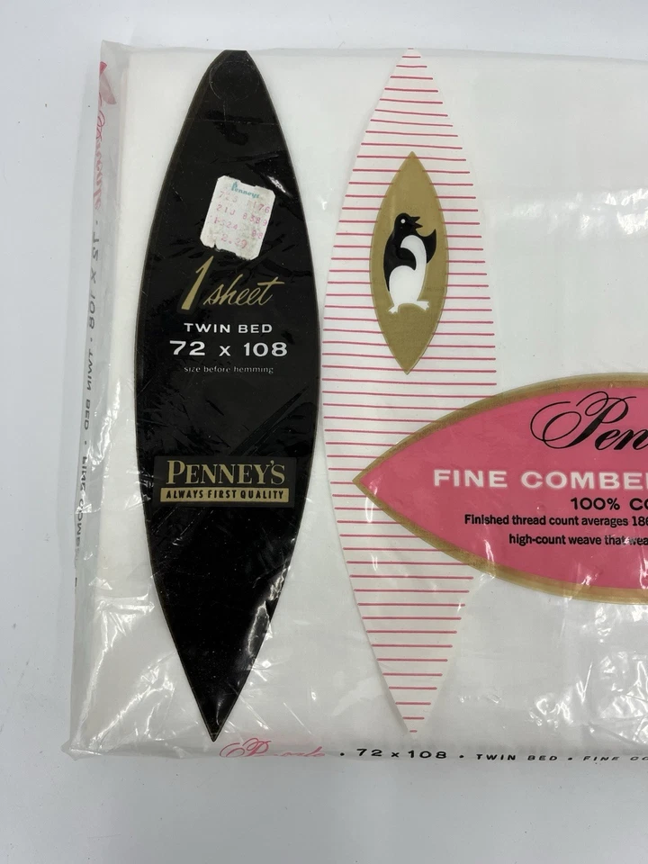 Vintage JC Penney Percale Twin Sheet Flat White Cotton New Old Stock - Image 2 of 4