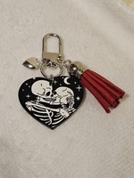 Handgebastelter SchlüSsel-/TaschenanhäNger Liebendes Skelettpaar Herz, Gothic