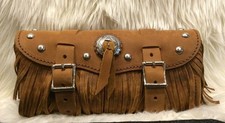 9" Crazy Horse Brown Leather Tool Bag Studs Fringe Concho USA MADE HARLEY INDIAN