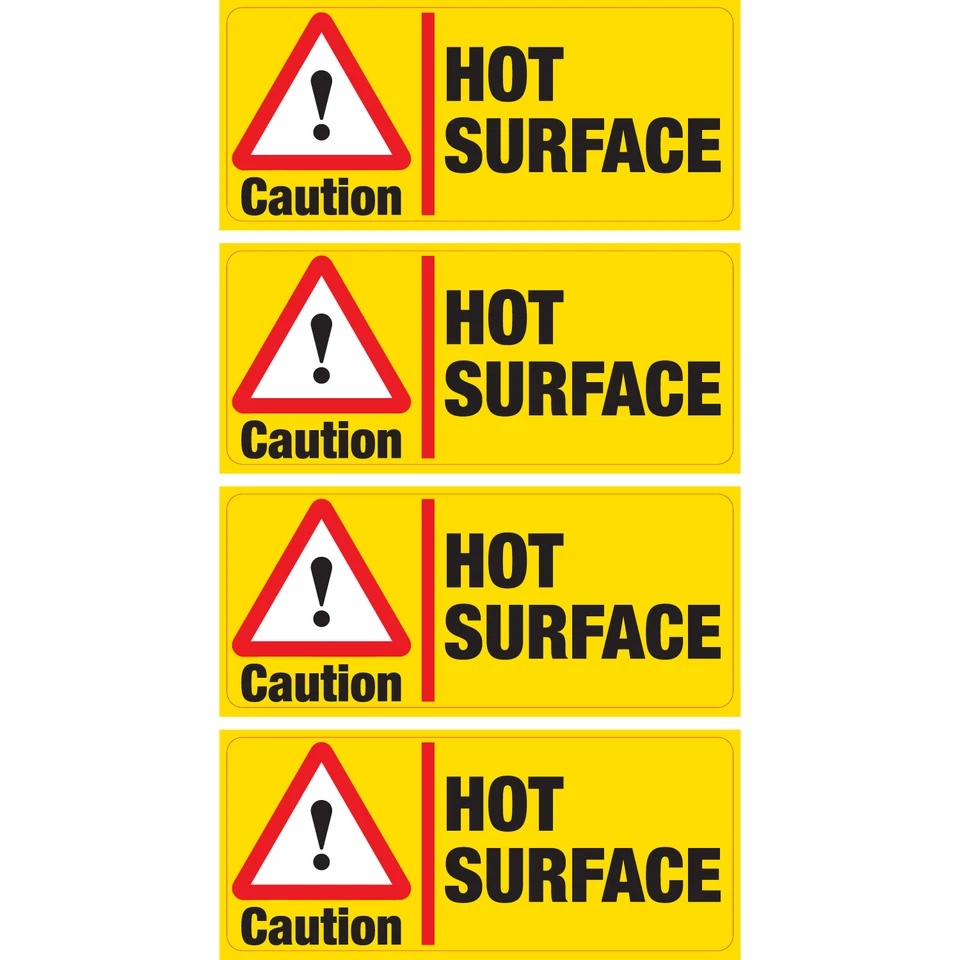 PRINTWHIZZ 4 x Caution Hot Surface Vinyl Sticker Hazard Health and Safety Business Shop