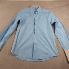 Bugatchi Button Up Shirt Mens 36 Blue Button Up Long Sleeve Pointed Collar