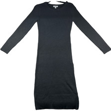 Calvin Klein Sweater Dress Womens size Small Petite Black Ribbed Zipper Slit New