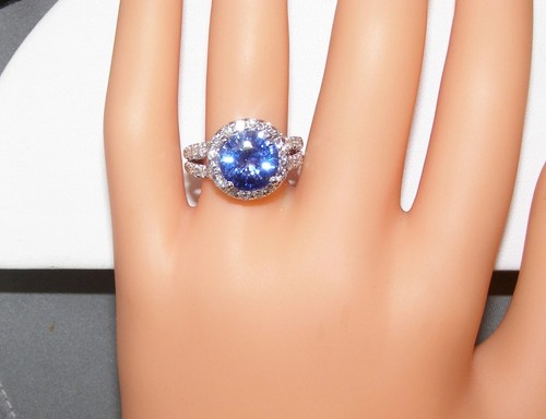 3.50 Ct Round Cut Natural Blue Sapphire Diamond Engagement Ring 14K White Gold - Picture 3 of 9