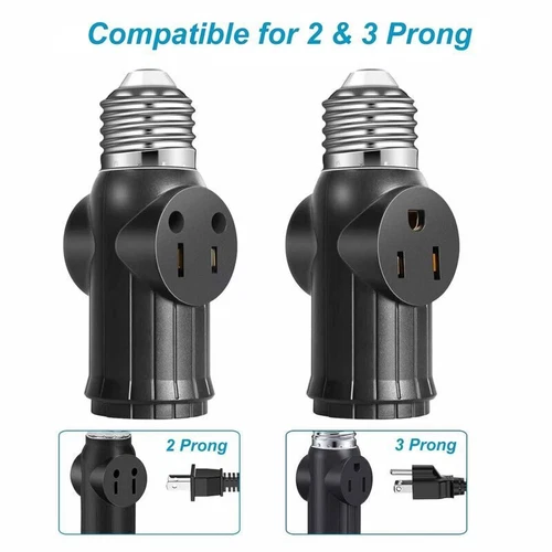 Light Socket To Plug Adapter E26/E27 2/3 Prong Light Bulb Outlet Socket Convert - Picture 6 of 15