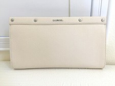 DIESEL Leather Continental Wallet BEIGE IVORY Zip Card Coin New Authentic 8x4"