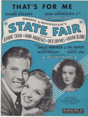 That's For Me, State Fair, Jeanne Crain, Dana Andrews,1945, Vintage Movie Music