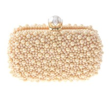 Gold Tone Metal Champagne Pearl Clutch Evening Bag TLX017-CHP