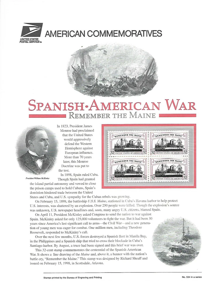 USPS FDI 1998 'Spanish-American War' collection total of 6 items   - Image 2 of 4