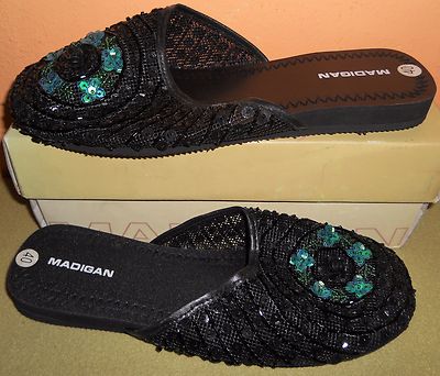 CIABATTE SANDALI SABOT MARE DONNA TAGLIA 40 NERO BRILLANTINI FIORI