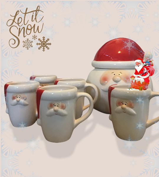 Tarro de galletas retro de Papá Noel de cerámica coleccionable del mercado mundial 5 tazas de chocolate