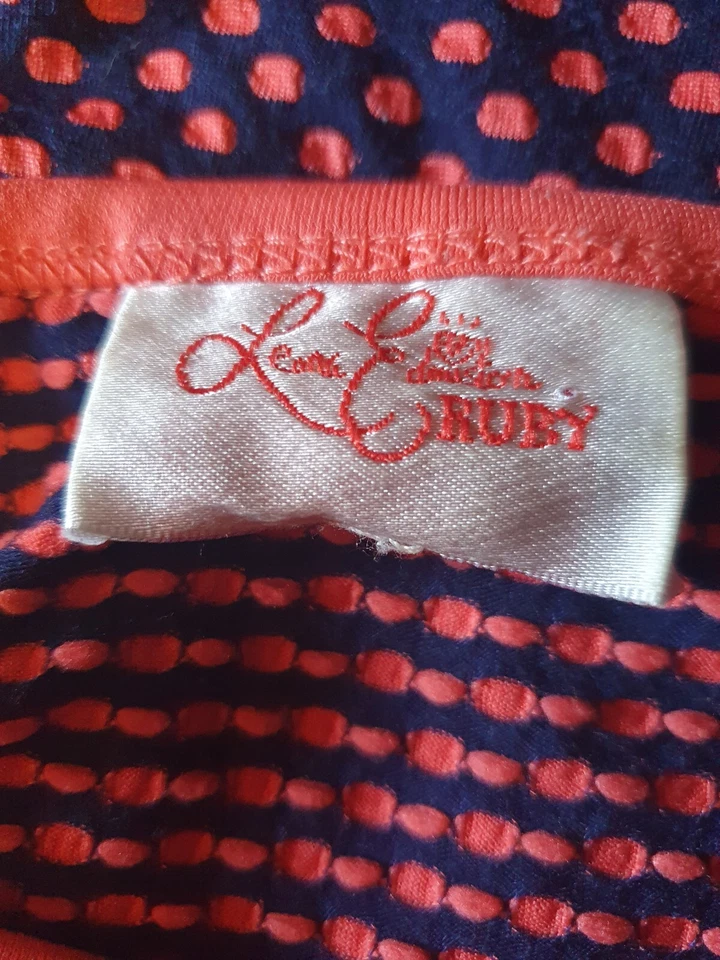 Vestido Leona Edminston Talla 12 Ojo de Cerradura Jersey Seersucker Azul Y Mandarina En muy buena condición Foto 3 de 4