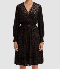 T Tahari Women's Black Smocked Long Sleeve Wrap Bodice Dress Size XL