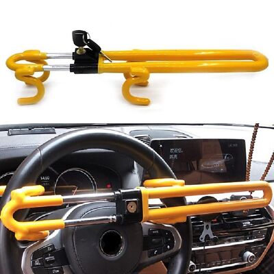 Twin Hooks Car Steering Wheel Lock Vehicle Anti-Theft Device Adjustable 2 Key w