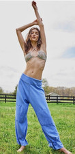 NEW Sz S Free People Intimately Organic Cotton Lounge Pull On Pants Blue Patches
