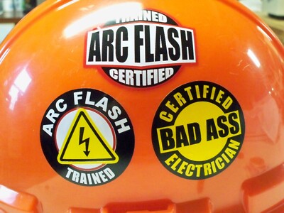 3 Hard Hat Stickers ARC Flash Certified Trained Bad Ass Bump Cap Helmet Decals