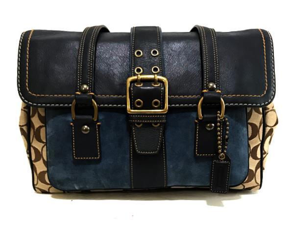 バッグ Vintage Coach Tote Bag Mint Blue Leather Coach Blue Logo Vintage Leather Tote/Shoulder Bag w/Patent