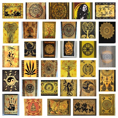 Hippie Wandbehang Wandteppich gelb Batik Mandala Boho Hippie Wohndeko Kunst