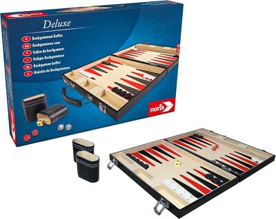 Noris 606101712 - Deluxe Backgammon im Koffer, Strategiespiel im handlichen Koff