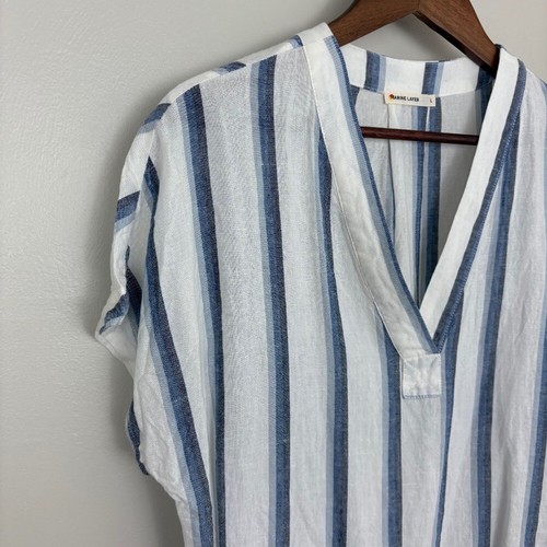 Marine Layer Women's Linen Blend Top Vneck Striped Size Large Beach Travel Prep - Picture 4 of 13
