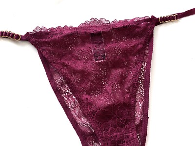 Victoria's Secret Panty Very Sexy Brazilian Lace Gold Ring Chain String L XL