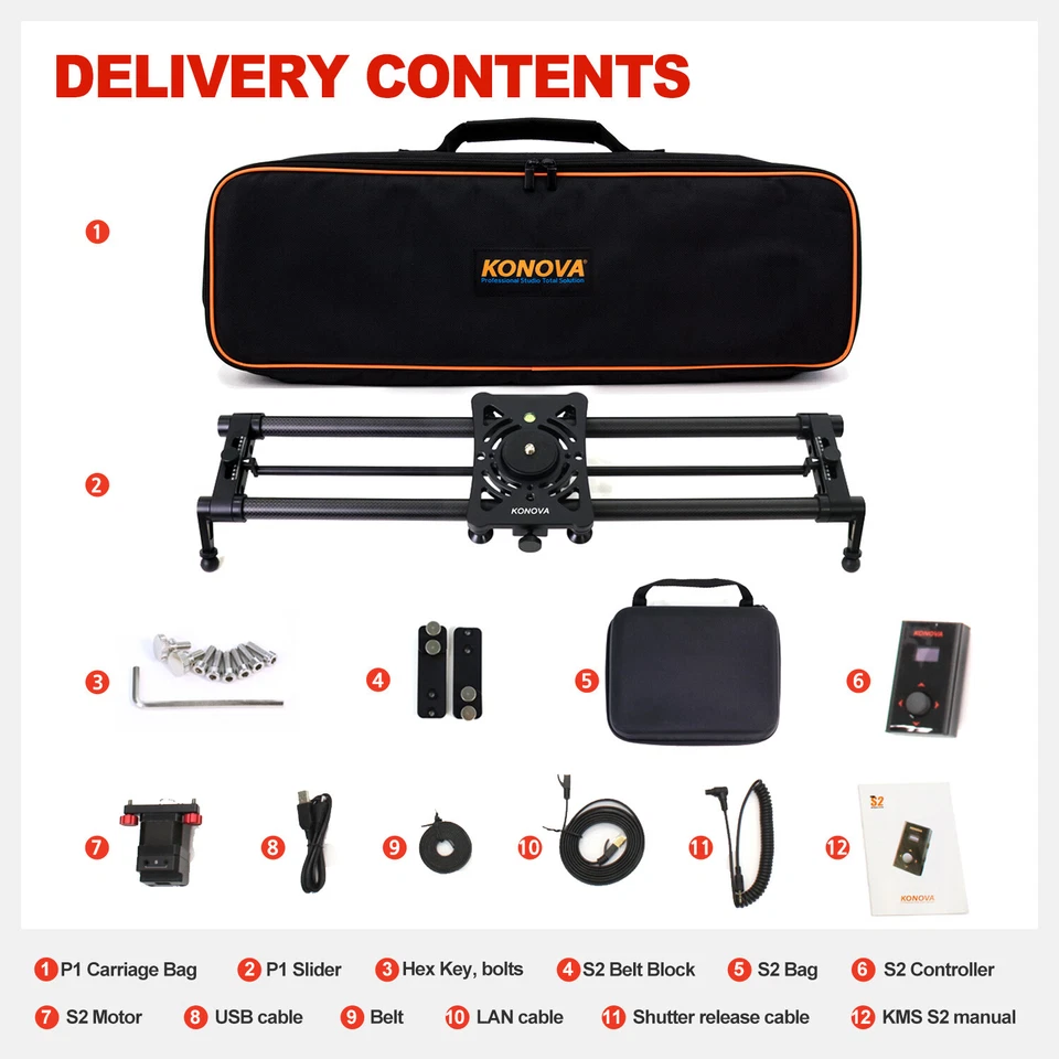 Konova Motorized Bundle P1 Carbon Camera Slider 80cm(31.5") with Bag Parallax - Image 3 of 4