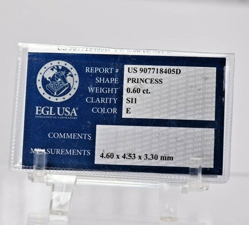 Certified .60 carat E SI1 Princess Cut Natural loose Diamond E G L ,U S A - Picture 2 of 17
