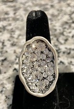 Stunning Crystal Faux Silvertone Cocktail Stretch Ring