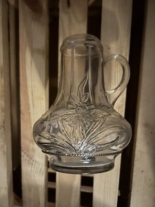Vintage Clear Glass Floral Pattern Syrup Container.  No Lid
