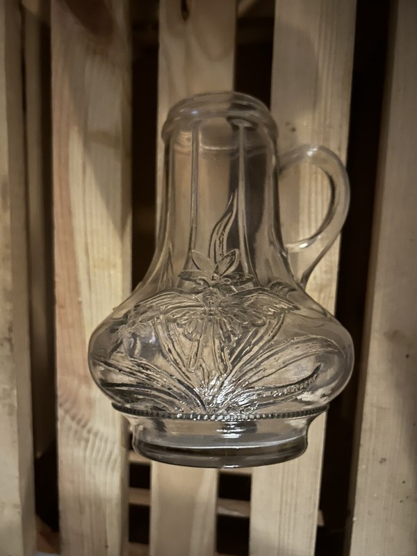 Vintage Clear Glass Floral Pattern Syrup Container.  No Lid