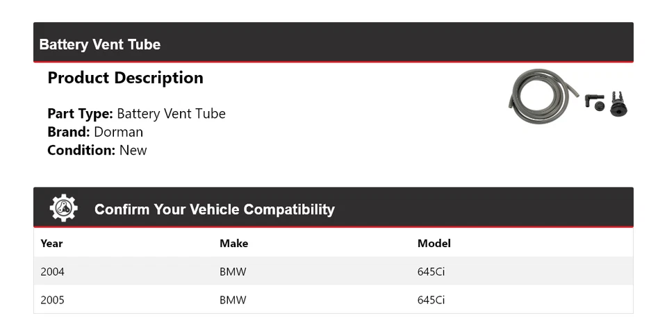 Tubo de ventilación de batería para BMW 645Ci Dorman 2004-2005 Foto 2 de 4