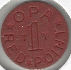WWII Ration Token, OPA Red 1 Point, Letters T H, Office of Price ...