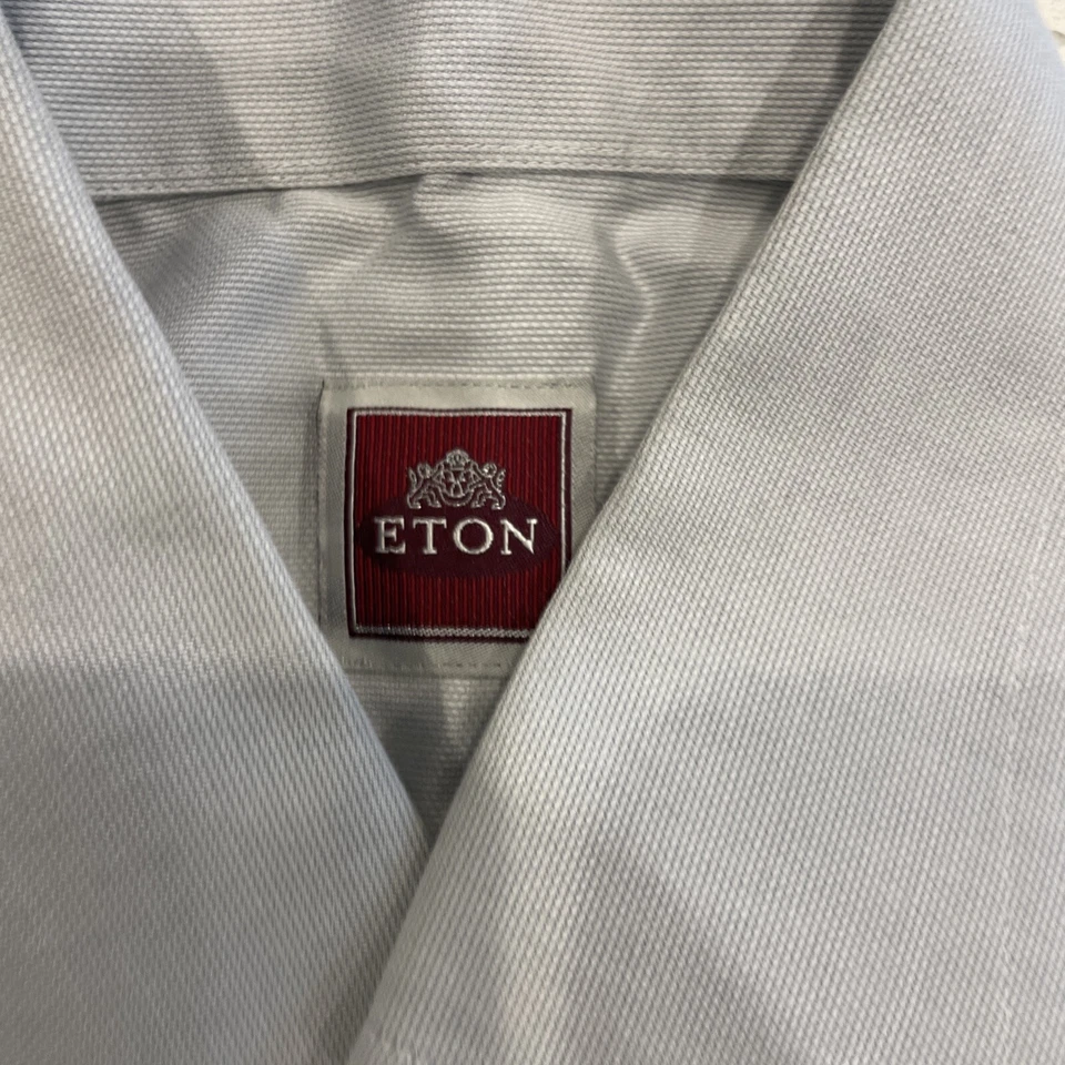 Camisa masculina Eton 16,5 (42) azul manga longa vintage formal vestido botão para cima leve - Imagem 2 de 4