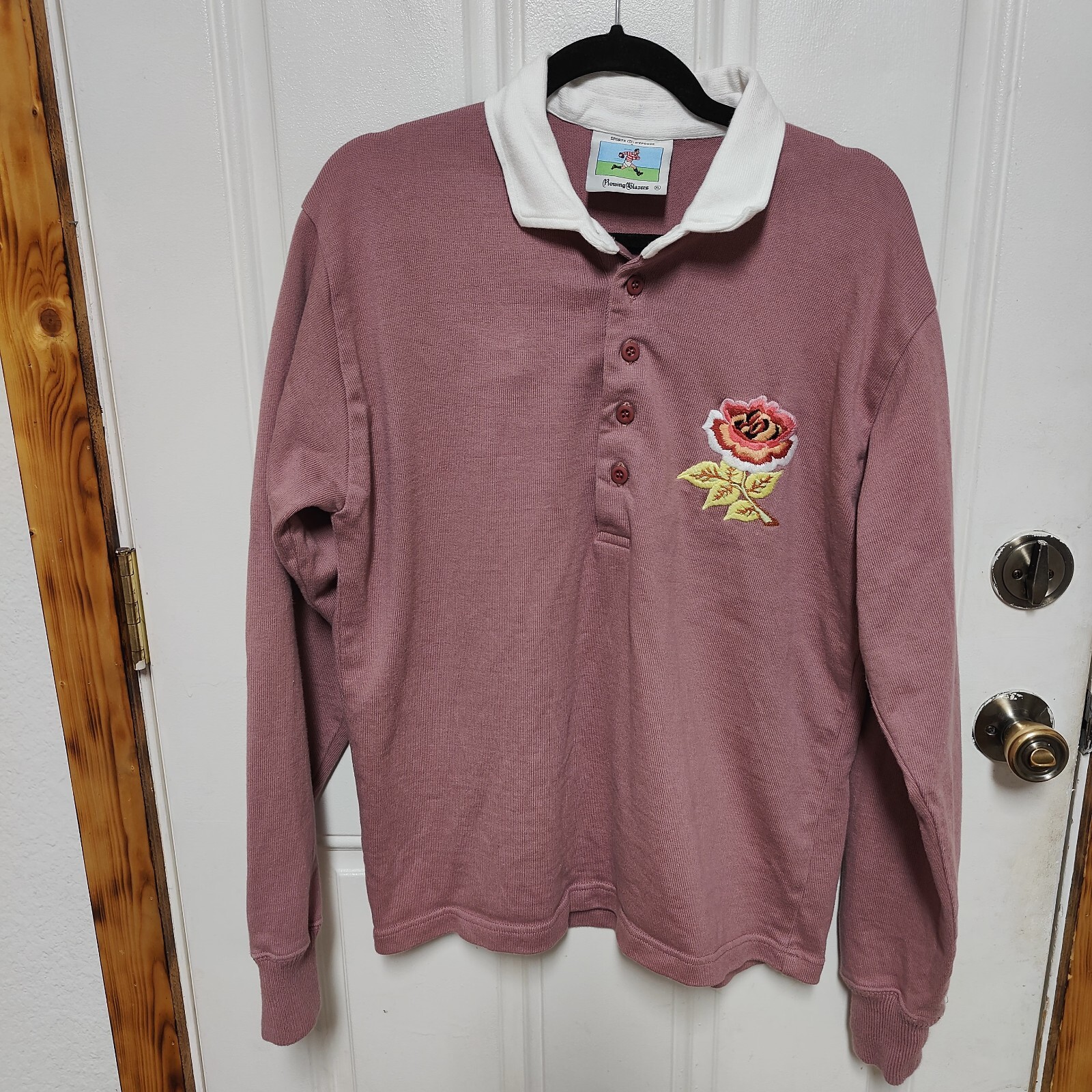 FILA T shirt rugby Rowing Blazers donna maniche lunghe XL rosa colletto floreale