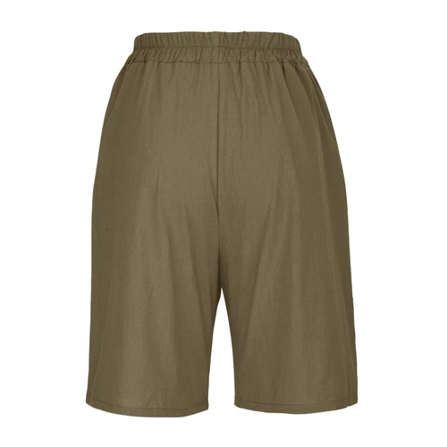 Pantalones cortos para mujer color liso bolsillo abotonado capris cintura elástica sueltos - Imagen 9 de 66