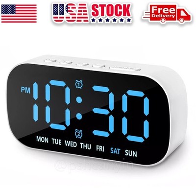 LED Desk Alarm Clock Digital LED Large Display Time Temperature Battery Snooze