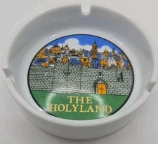 Vintage Ceramic Ashtray – “The Holy Land” Jerusalem Scene Souvenir