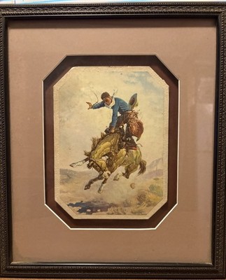 Vintage Cowboy Bucking Bronco R. Farrington Western Art Print Nicely Presented.