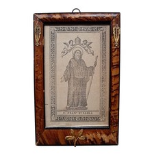*HH* Antico Quadretto San Francesco Di Paola Imcisione Religiosa Votiva Ex Voto 
