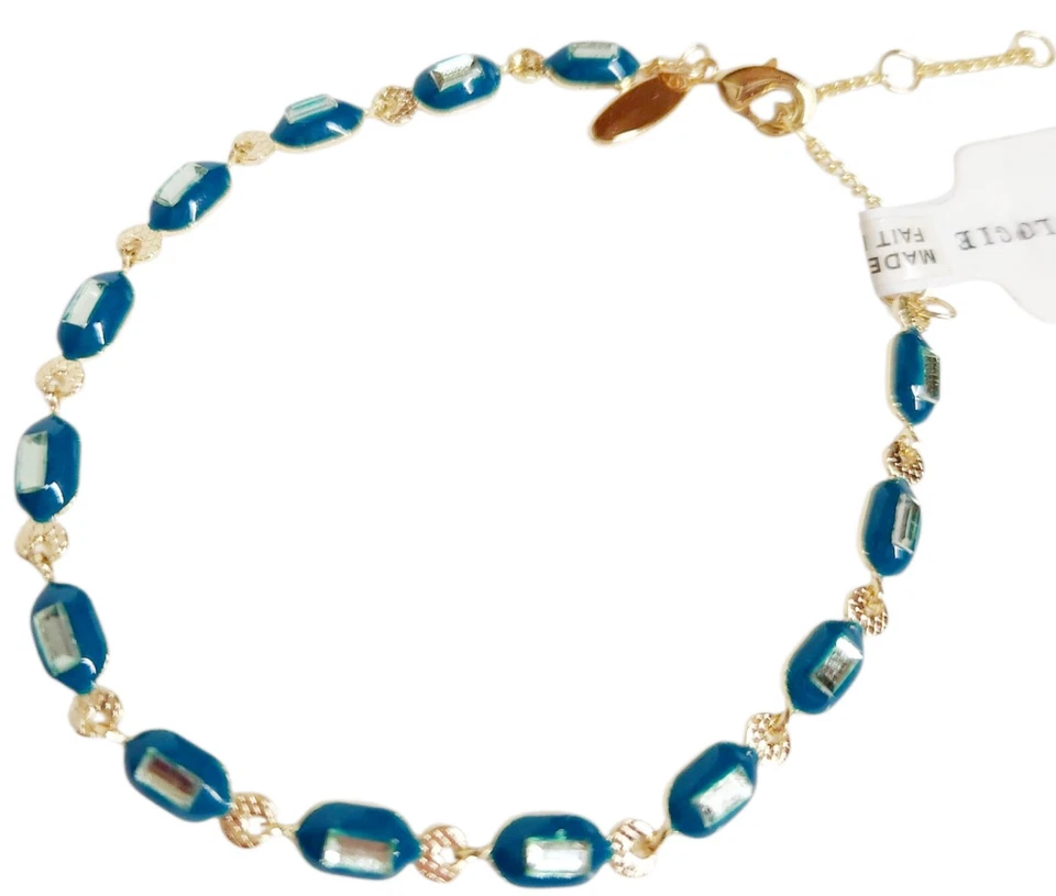 Pulsera Anthropologie Cristal Vinculado Kelly Verde Chapado en Oro 14k Latón Nueva con Etiquetas Foto 4 de 4