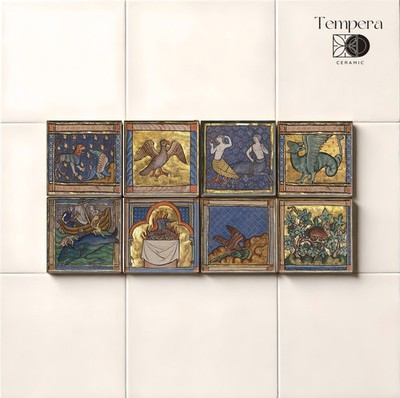Medieval Beasts Accent Tiles, Bestiaries Decor tiles,  8 accent medieval tiles