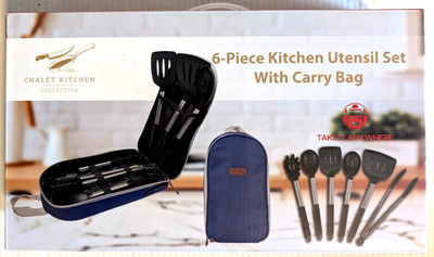 6 Piece Kitchen Utensil Set w/ Carry Bag Camping Tailgating Stainless Silicone