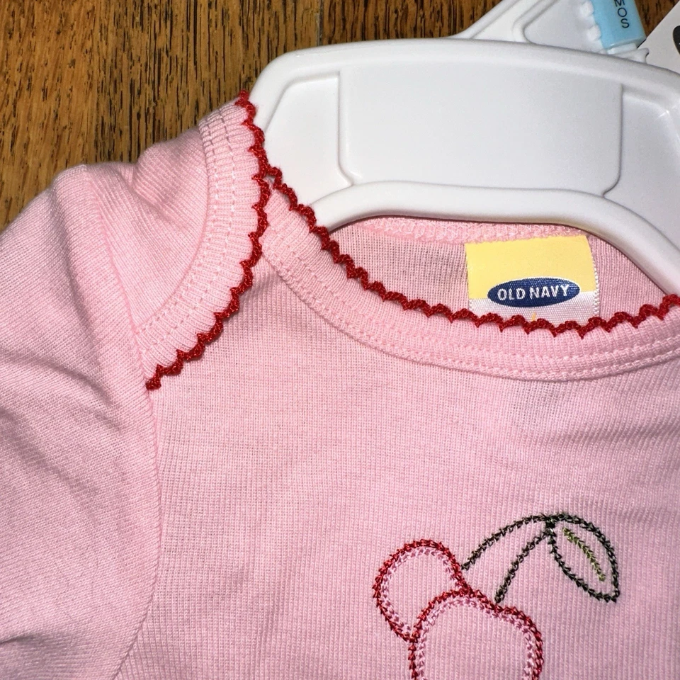 Body De Colección Y2K Antiguo Azul Marino Bordado Cerezas Cereza Manga Larga 0-3 Meses Foto 3 de 4