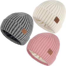 3-Pack Winter Beanie for Men  Women, Plush Lined Knit Hat for Cold Weather