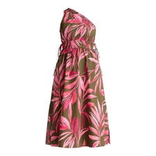 Time and Tru Women's One Shoulder Cotton Midi Dress U pick Size Green Pink New