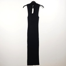 Mango Black Ribbed Knit Maxi Dress High Neck Sleeveless Bodycon UK 8 S BNWT