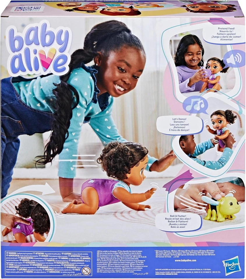 Boneca Baby Alive Crawl N Play Tilly – 13,5" cabelo preto olhos castanhos brinquedo bebê (Leia) - Imagem 3 de 4