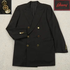 Brioni Blazer 42L Wool Black Gold Metal 6 Button Double Breasted Coat Jacket ***